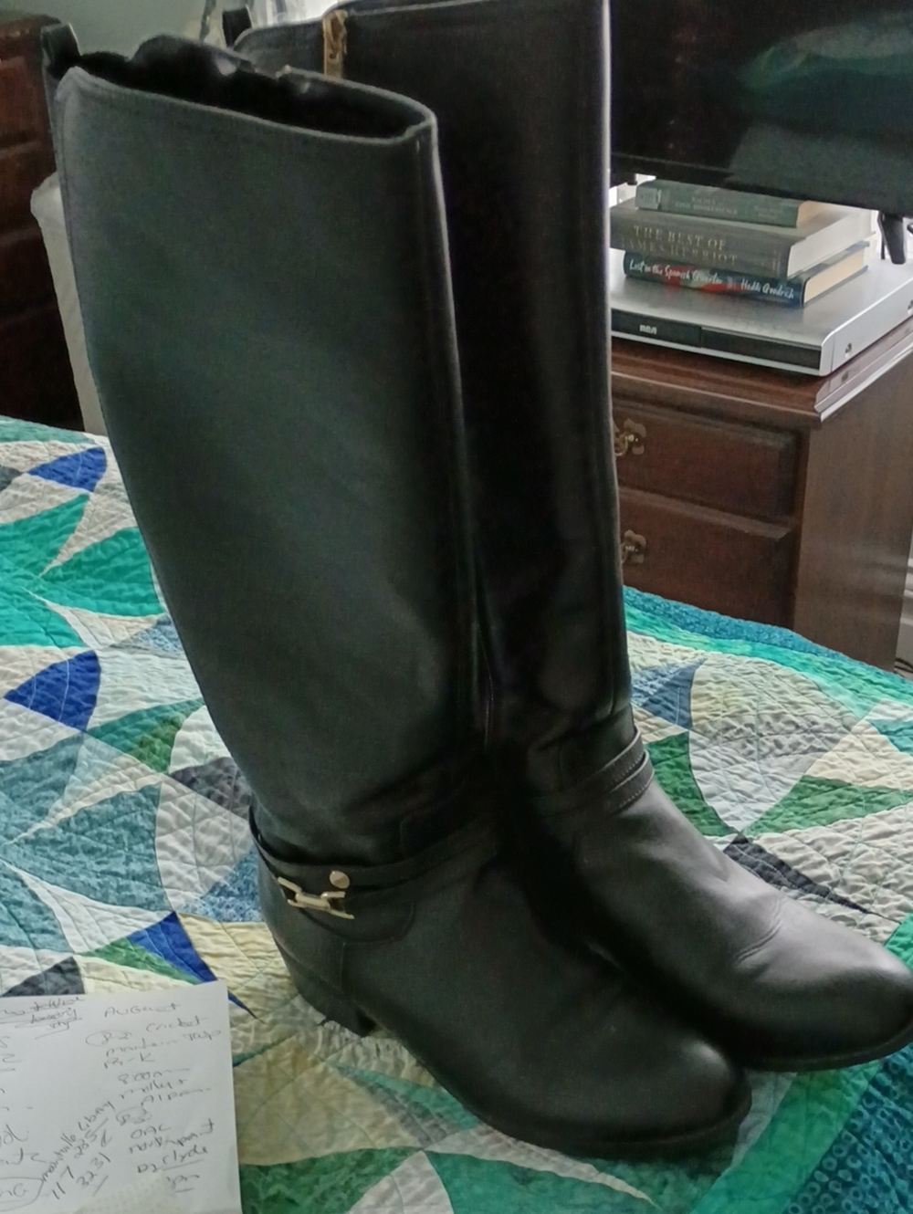 Liz Claiborne Black Tall Riding Boots with Buckle Detail